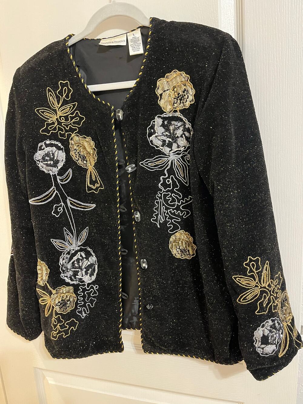 Drapers & Damons Vintage Floral Embroidered Velvet Jacket L